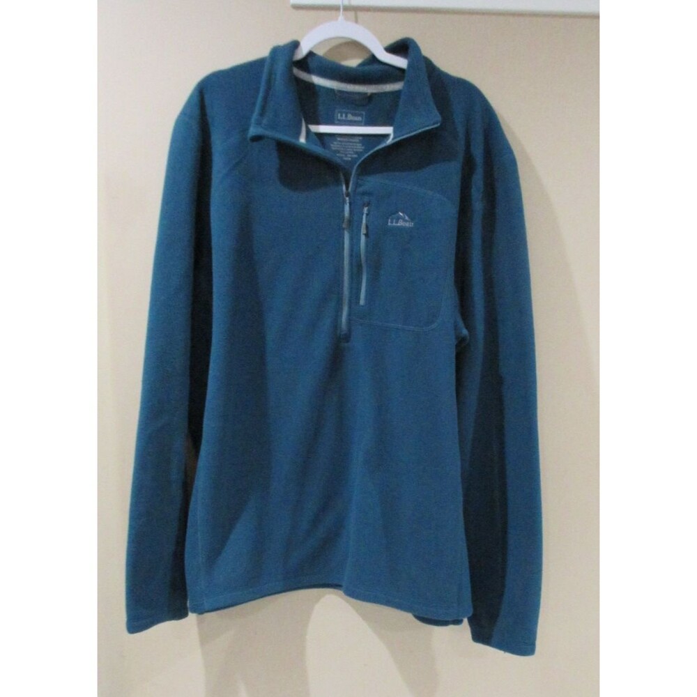 Lands End Fleece Sweater Mens Sz XXL Tall Teal Blue Pullover 1/4 Zip Mock Neck